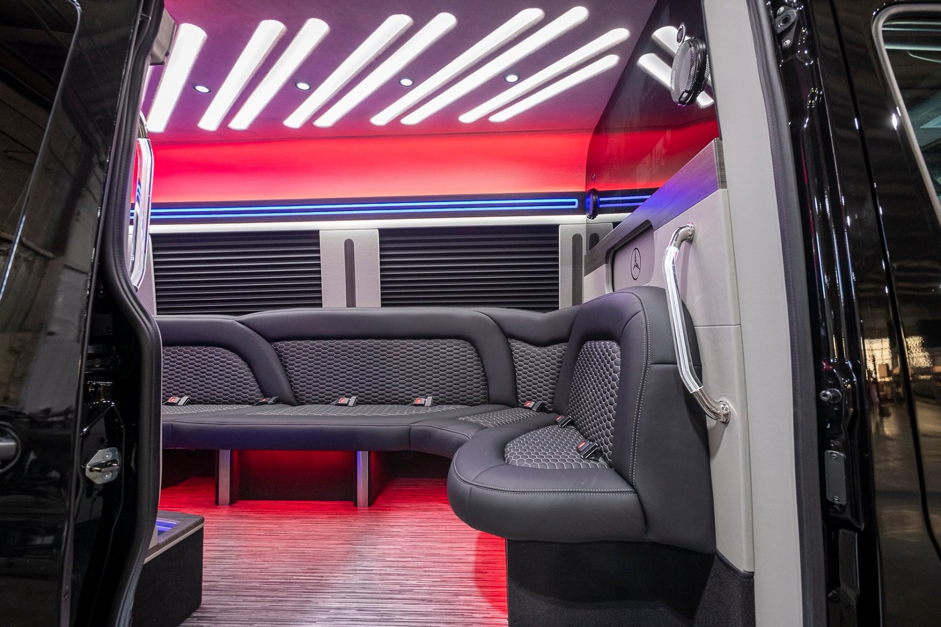 Sprinter entry with red floor lighting
