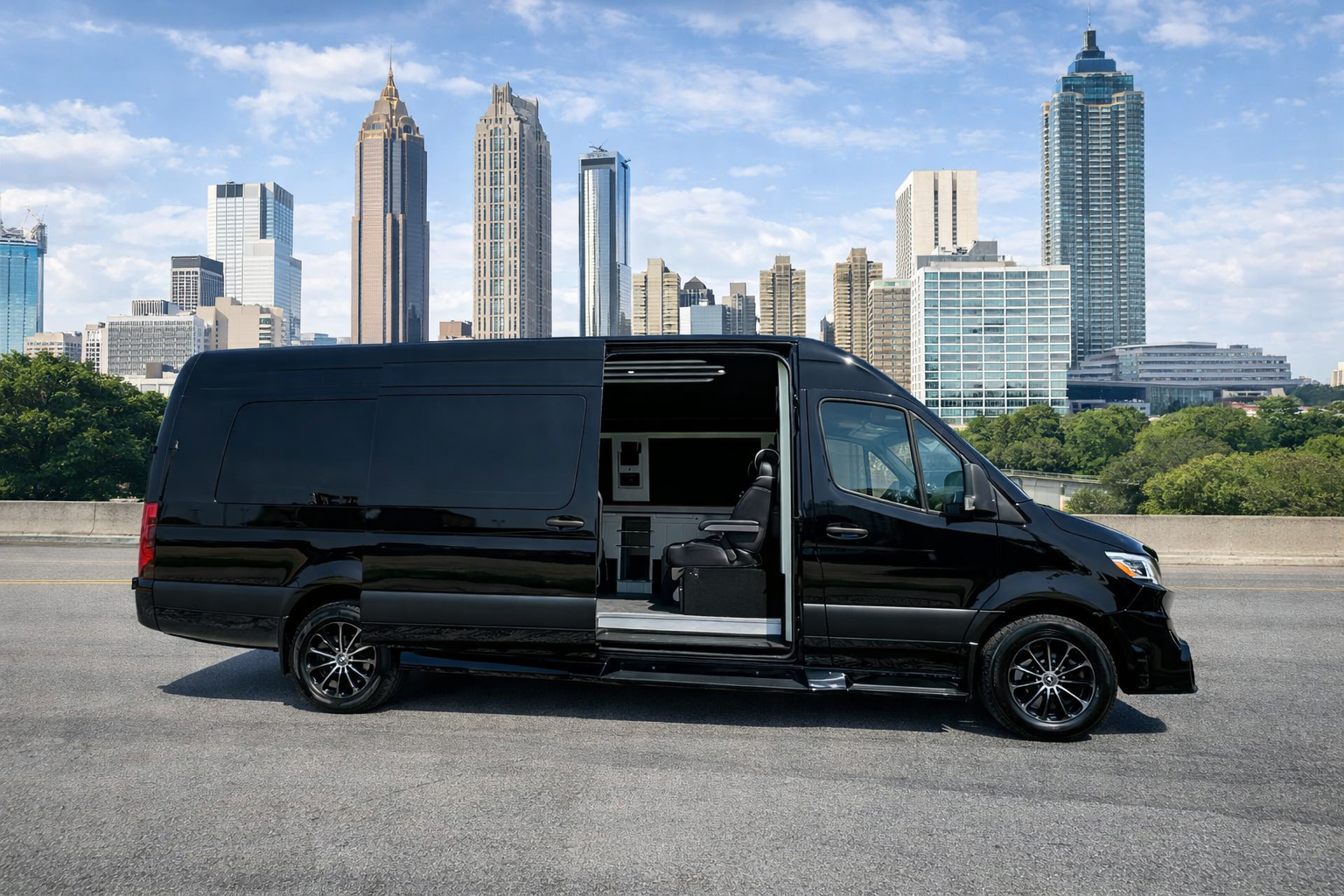 Black Sprinter Limousine exterior side view