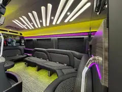 Sprinter Limousine interior with purple mood lighting